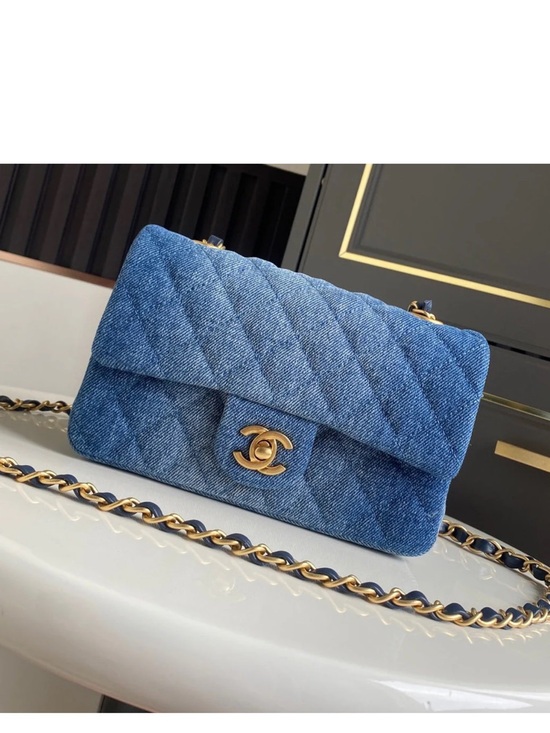 CHANEL Handbags - CHANEL Denim Quilted Shoulder Bag in Blue with Gold Hardware